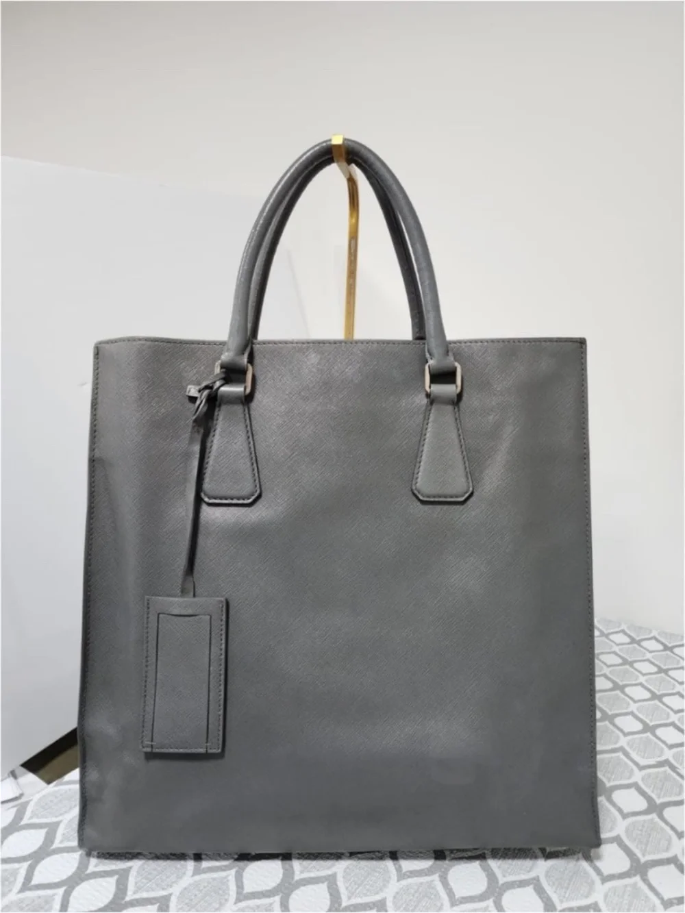 Authentic Prada Saffiano Lux Leather Galleria Tote Bag Grey - Picture 12 of 13